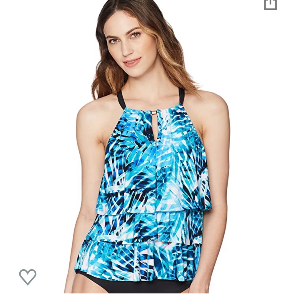 Coastal Blue control 3 tiered ruffle tankini top